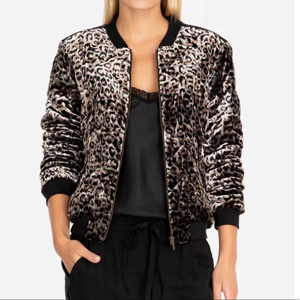 JOHNNY WAS Leopard Velvet Quilted Bomber Jacket